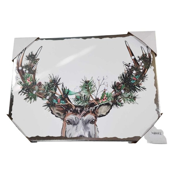 BP Home Reindeer Canvas Painting Holiday Christmas Wall Decor 17"x12" NWT - Picture 1 of 3